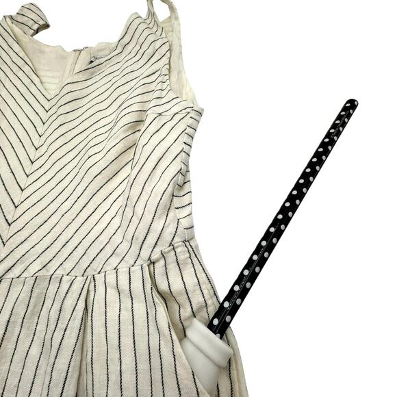 RACHEL ZOE Womens 10 Linen Sleeveless Jumpsuit Romper White Black Stripe Pockets - Picture 6 of 10